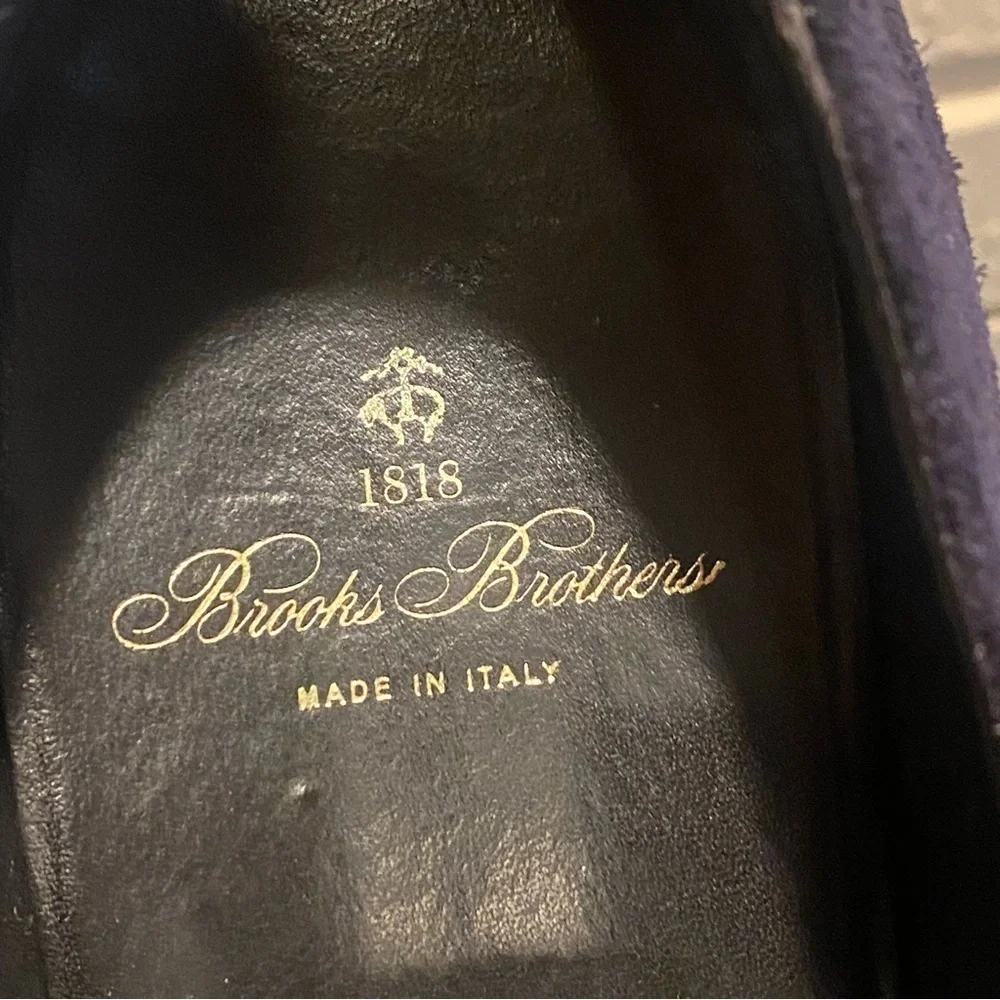 Mens Brooks Brothers Navy blue suede Wingtip Oxfords shoes Size 9 Made In Italy
